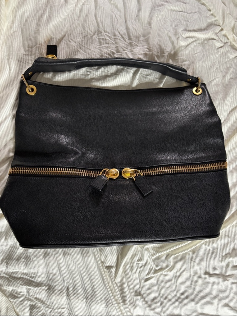 Tom Ford Black Leather Shoulder Bag with Gold Accents